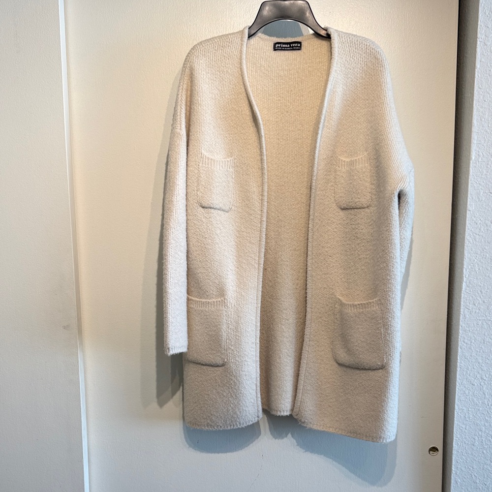 Cream Open Front Long Cardigan